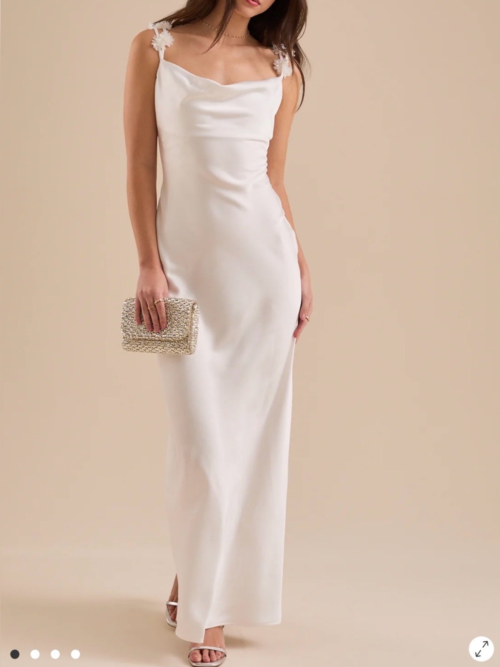 Altar'd State White Satin Floral-Strap Column Dress